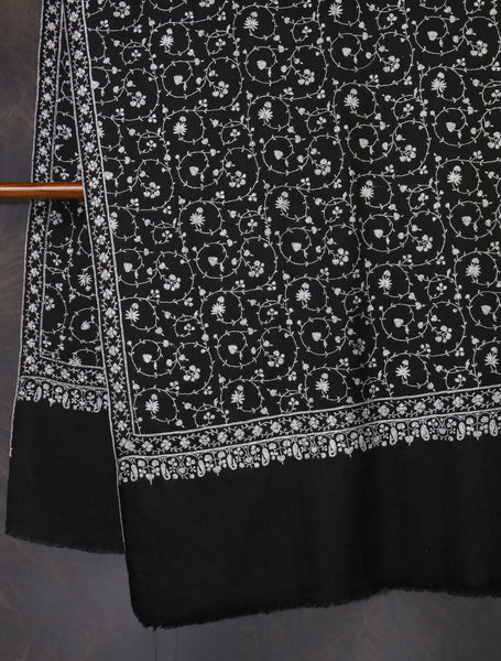 Black Base Jali Embroidery Cashmere Pashmina Shawl