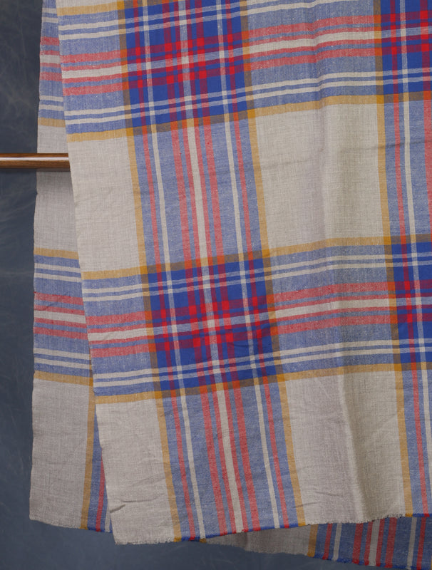 Ivory and Pink Checked handwoven Cashmere Pashmina Shawl