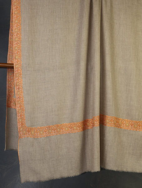 Natural Colour Base Big Border Embroidery Cashmere Pashmina Shawl