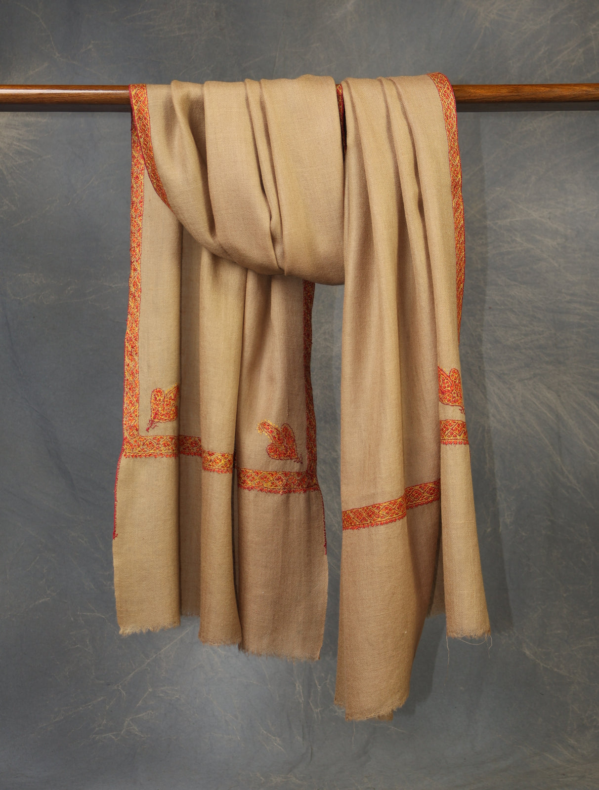 Beige colour with Small Border Embroidery Cashmere Pashmina Scarf (Copy)