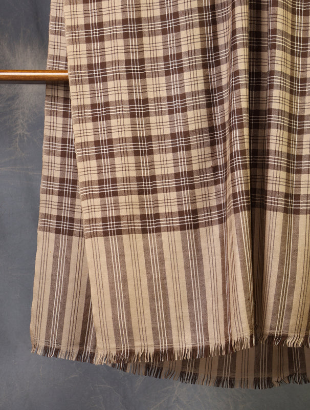 Brown Check Handwoven Cashmere Pashmina Shawl