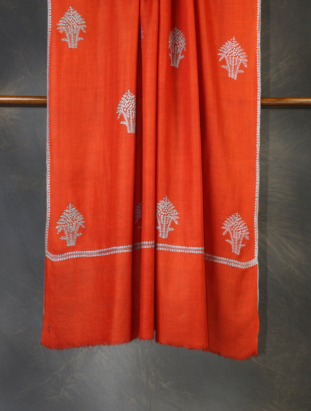Orange Boteh Motif Embroidery Cashmere Pashmina Shawl