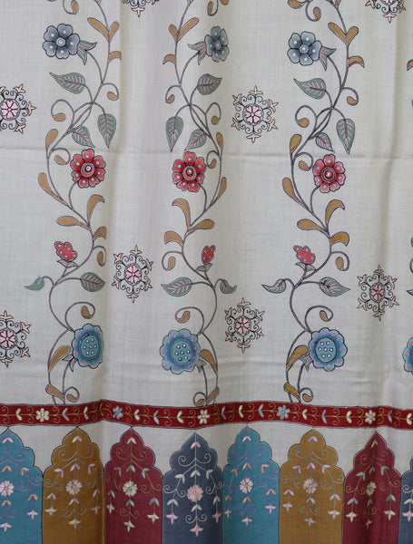 2.5 Yard Cream Color Kalamkari Pashmina Shawl