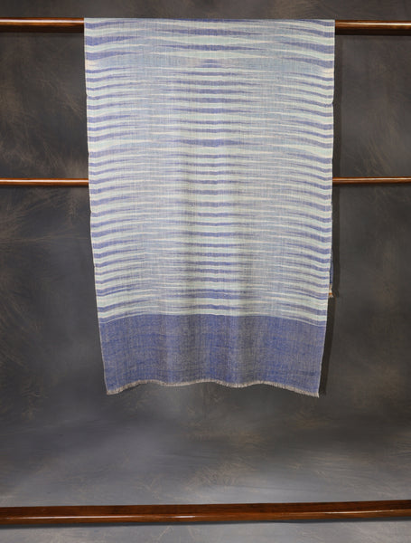 Blue Striped Handwoven Cashmere Pashmina Scarf