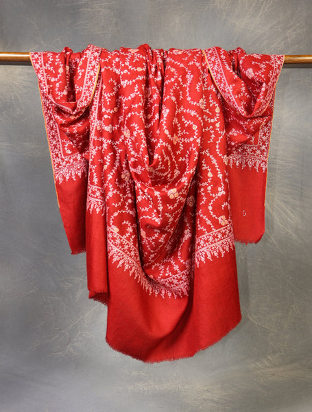 Maroon Base Jali Embroidery Cashmere Pashmina Shawl
