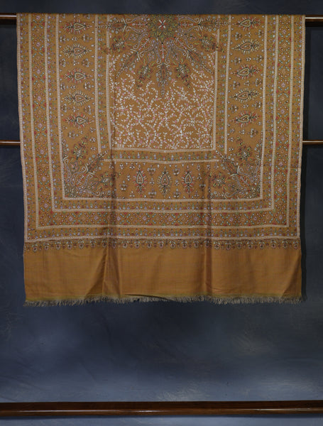 Pink And Mustard Reversible Multicolor Kalamkari Pashmina Shawl