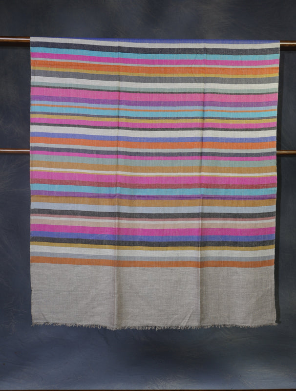Natural  Striped handwoven Cashmere Pashmina Shawl