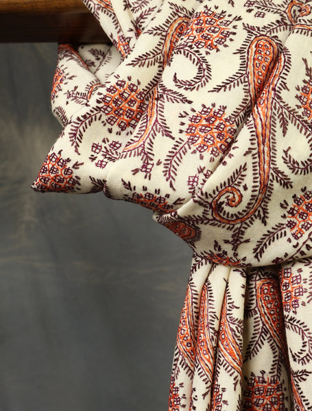 Ivory Base Jamawar Embroidery Merino Shawl
