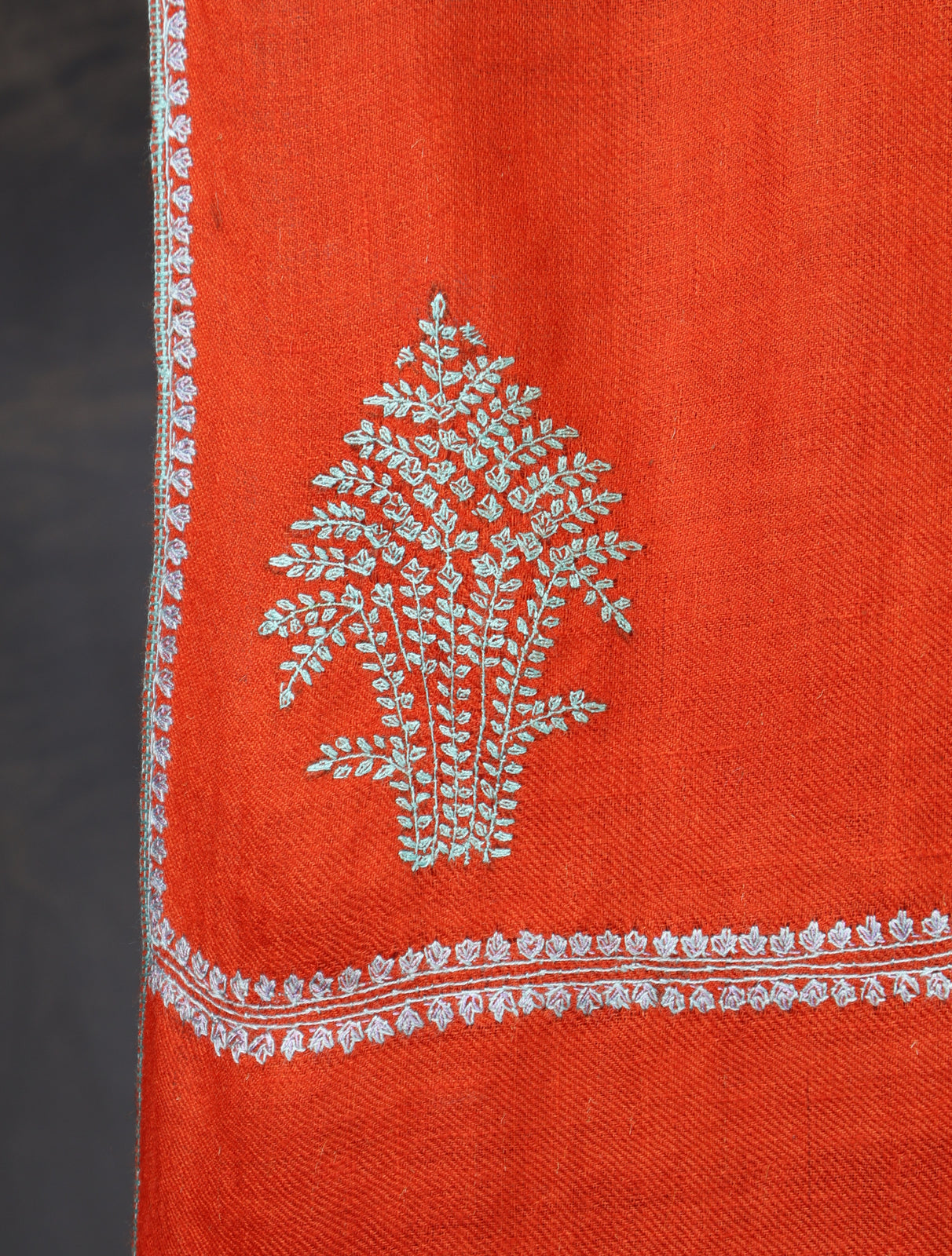 Orange Boteh Motif Embroidery Cashmere Pashmina Shawl