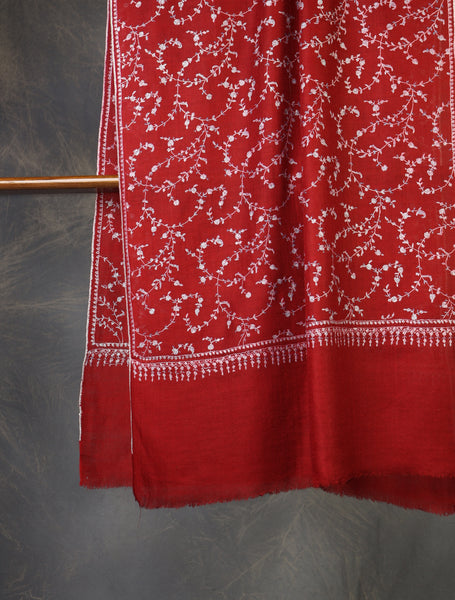 Maroon Jali Embroidery Cashmere Pashmina Scarf