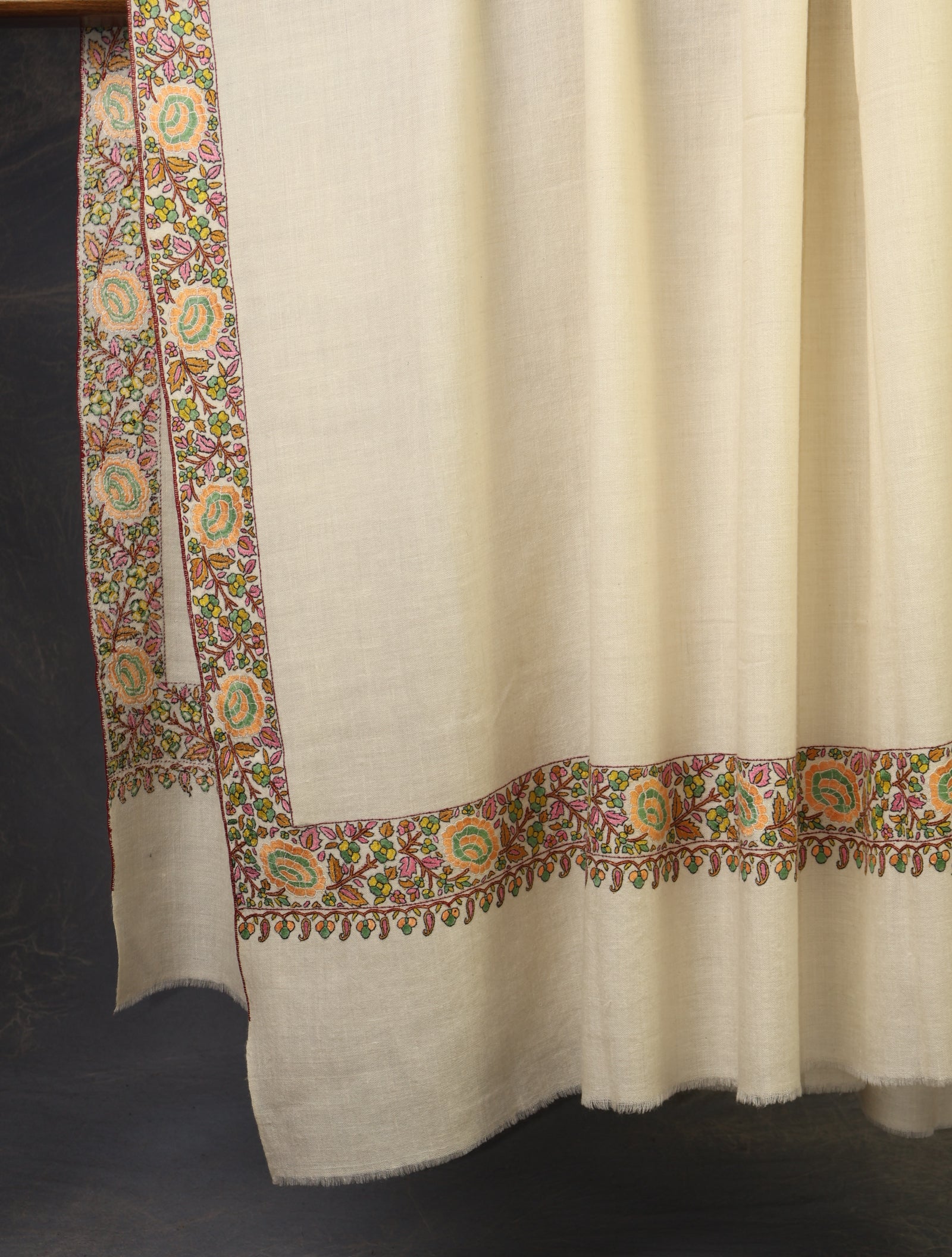 3 yard Ivory Border Embroidery Cashmere Pashmina Shawl