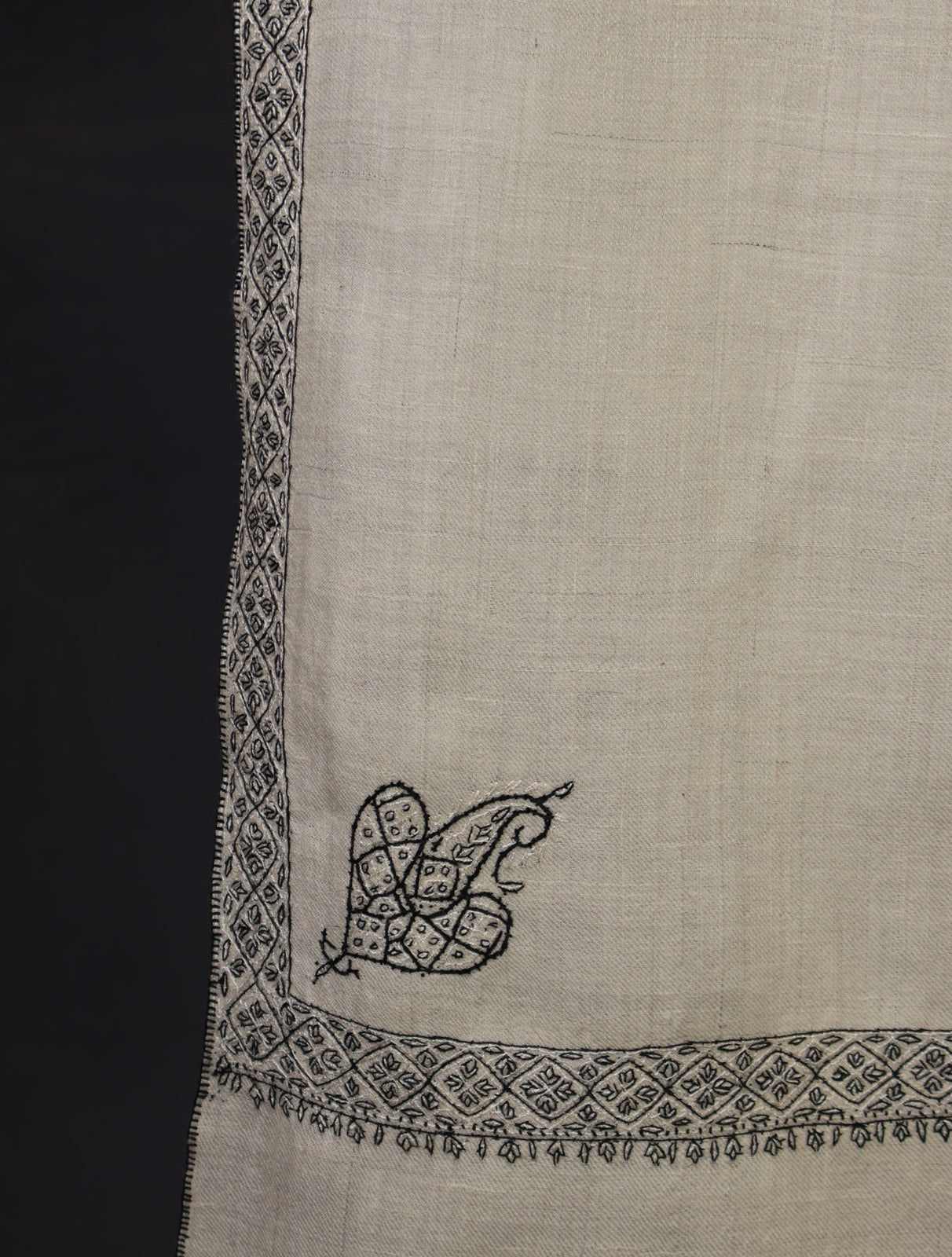 3 Yard Ivory Base With Black Embroidery Cashmere Pashmina Shawl