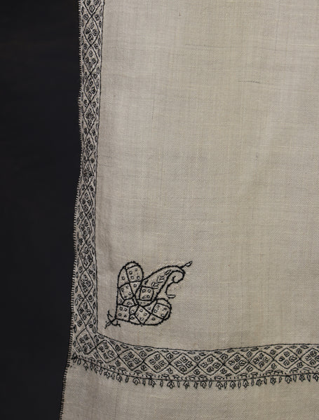 3 Yard Ivory Base With Black Embroidery Cashmere Pashmina Shawl