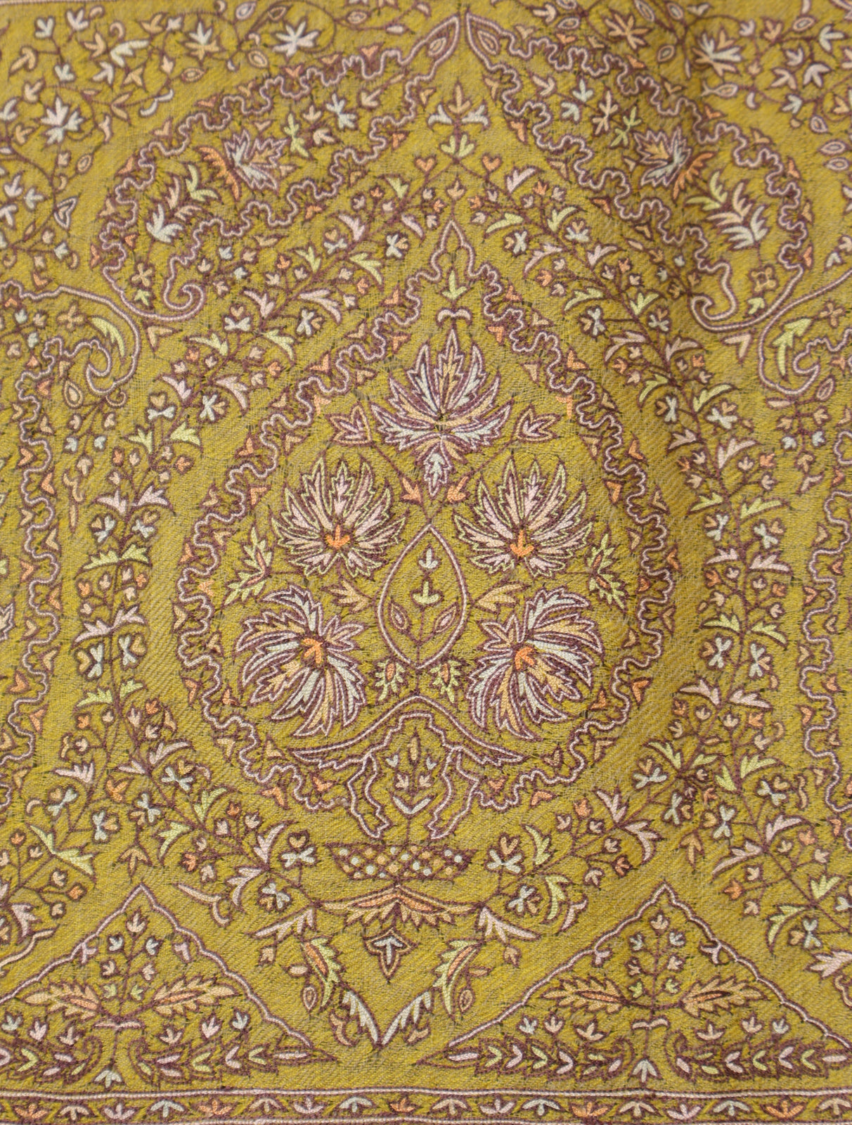 Mustard Base Big Border Embroidery Cashmere Pashmina Shawl