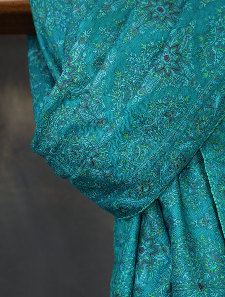 Turquoise Jamawar Embroidery Pashmina Shawl