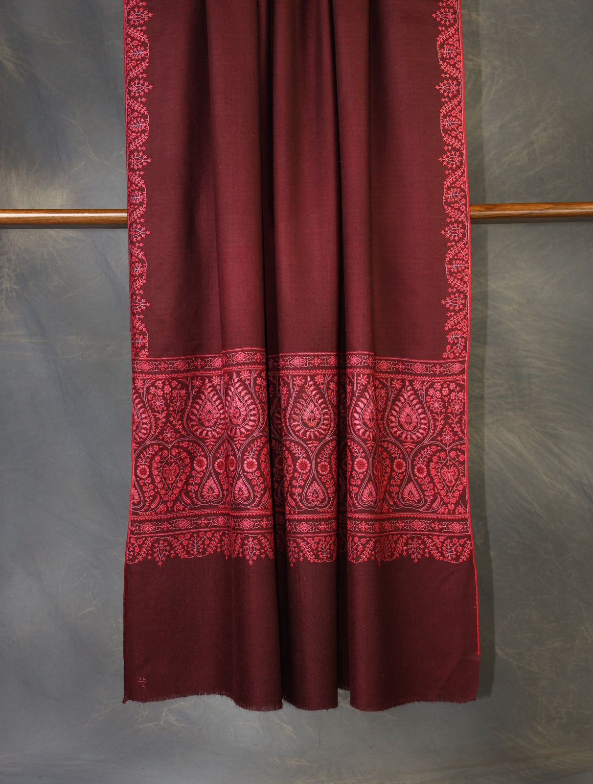 Maroon Big Border Embroidery Cashmere Pashmina Shawl