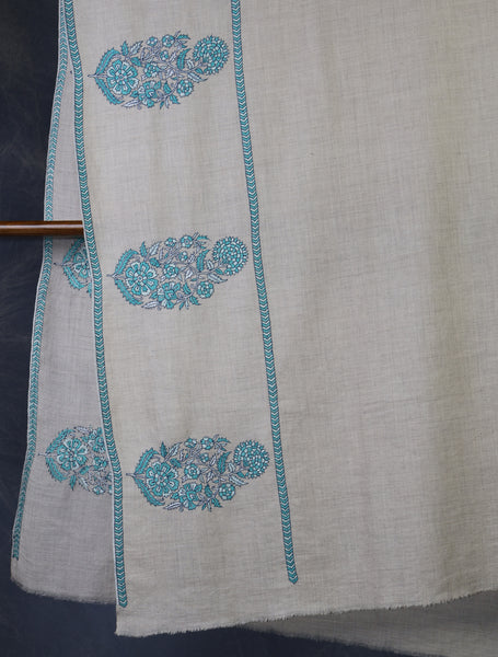 Ivory Big Border Embroidery Cashmere Pashmina Shawl