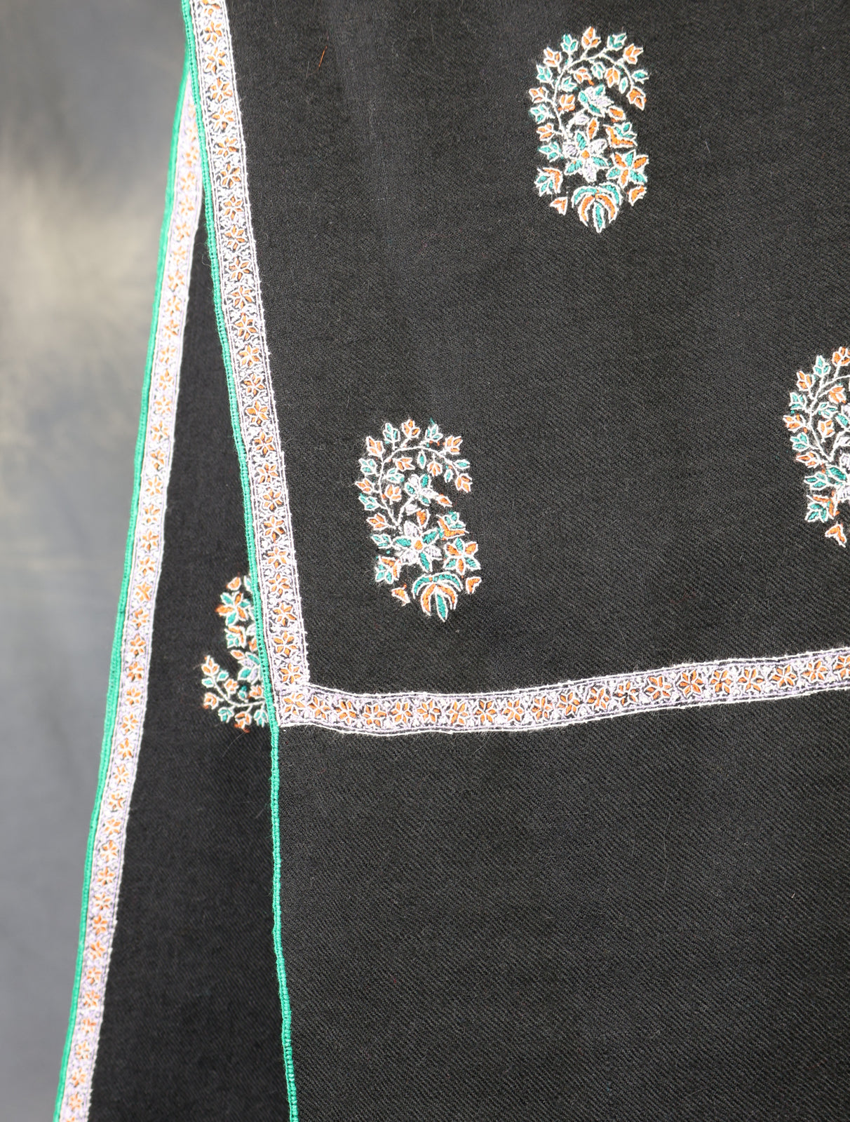 Black Boteh motif Embroidery Cashmere Pashmina Shawl