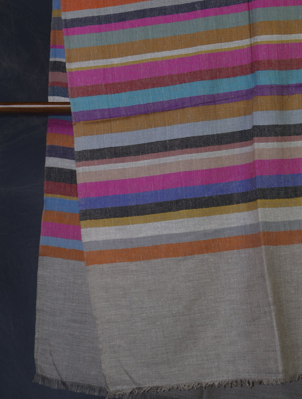 Natural  Striped handwoven Cashmere Pashmina Shawl