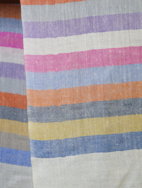 Ivory Multi Color Striped Handwoven Cashmere Pashmina Scarf