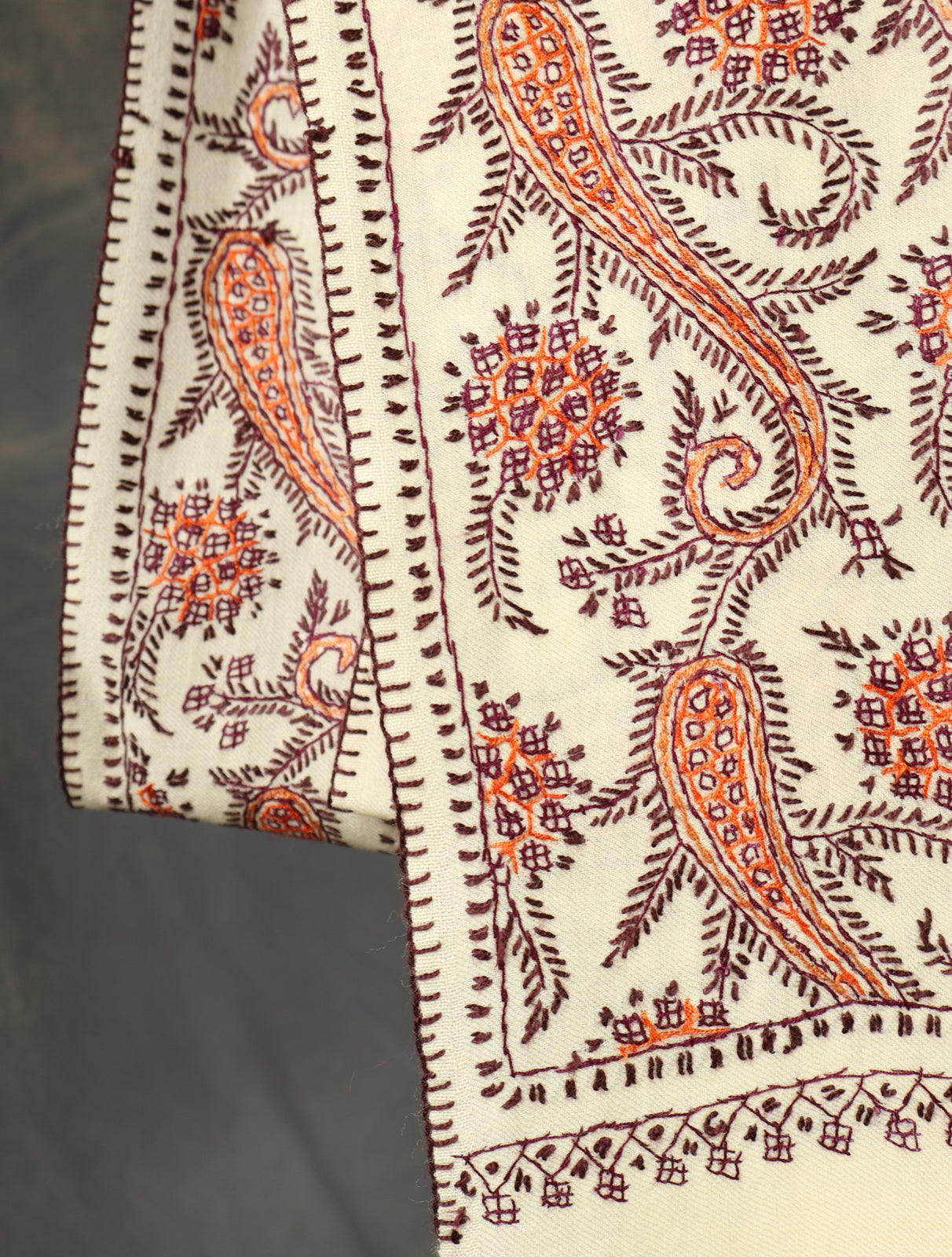 Ivory Base Jamawar Embroidery Merino Shawl