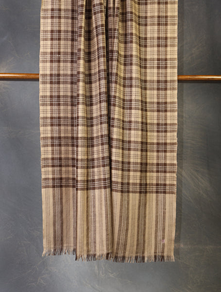 Brown Check Handwoven Cashmere Pashmina Shawl