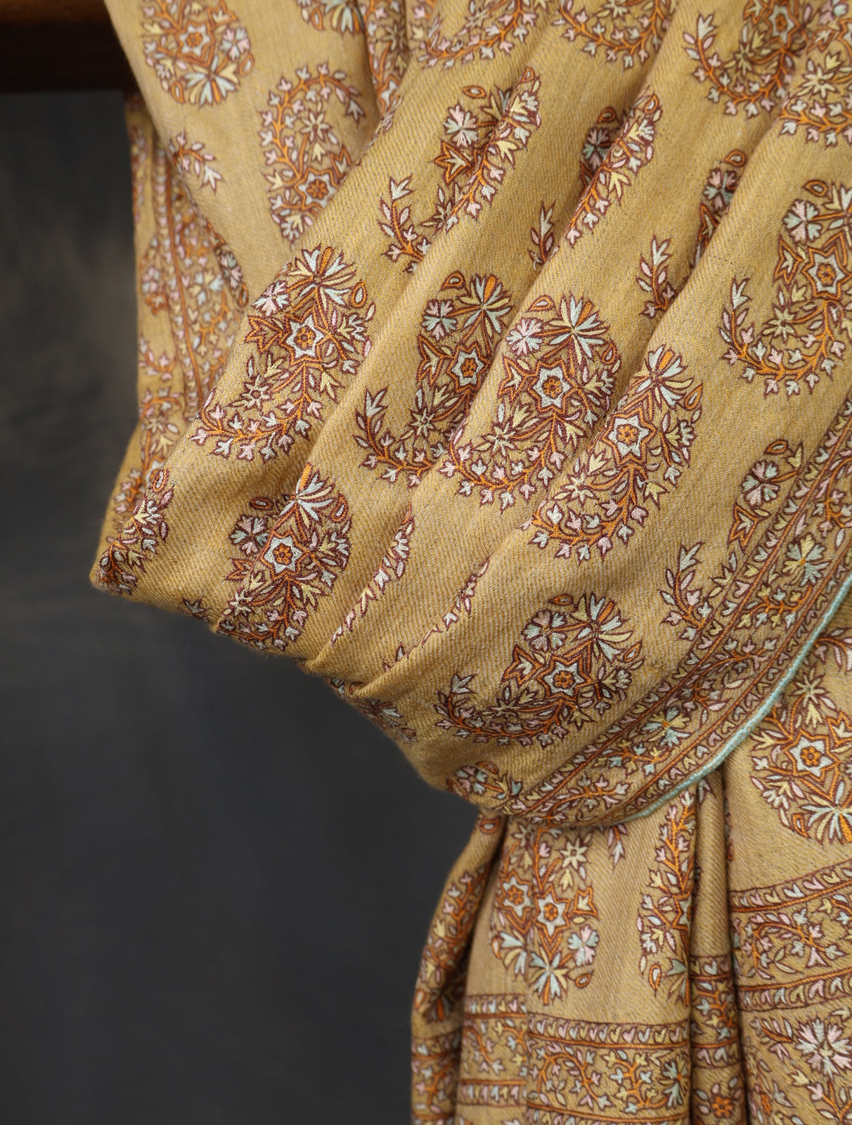 Beige Color Boteh motif Embroidery Cashmere Pashmina Shawl