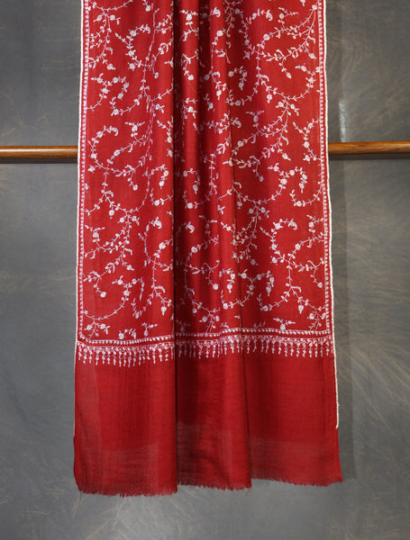 Maroon Jali Embroidery Cashmere Pashmina Scarf