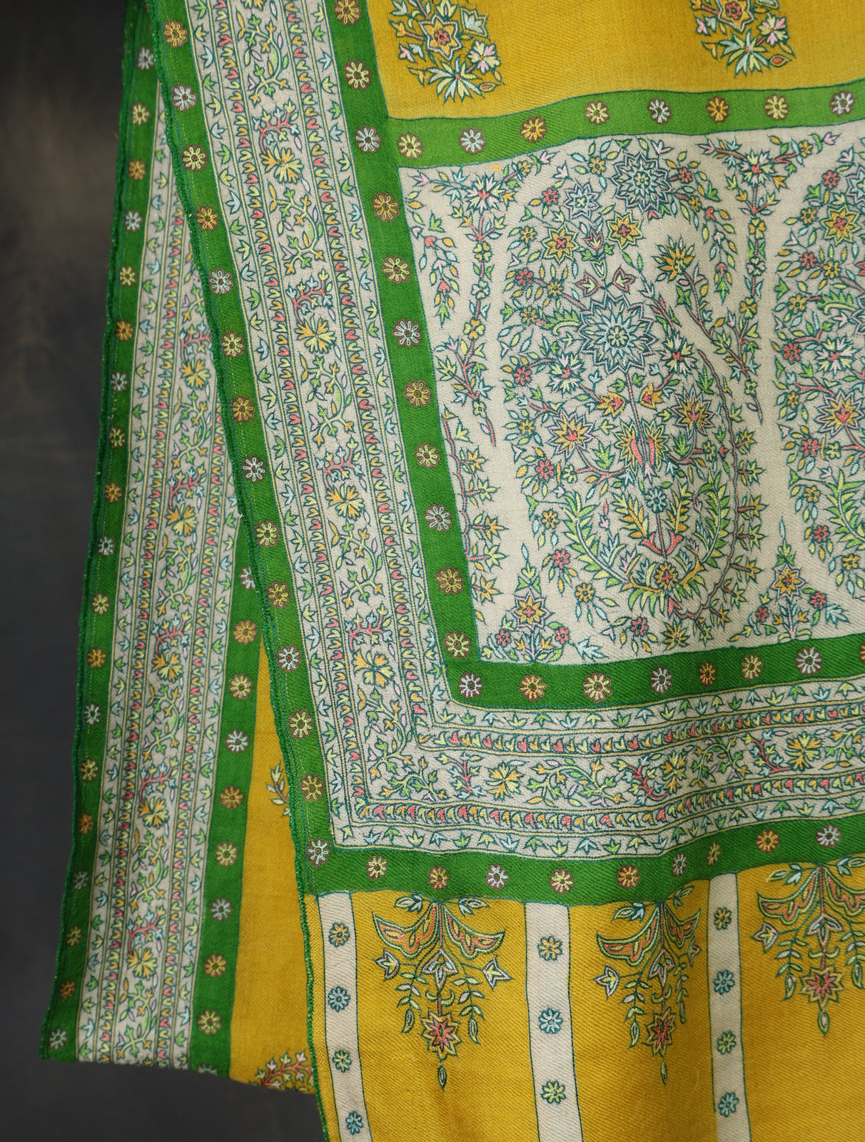 Yellow Boteh motif Embroidery Cashmere Pashmina Shawl