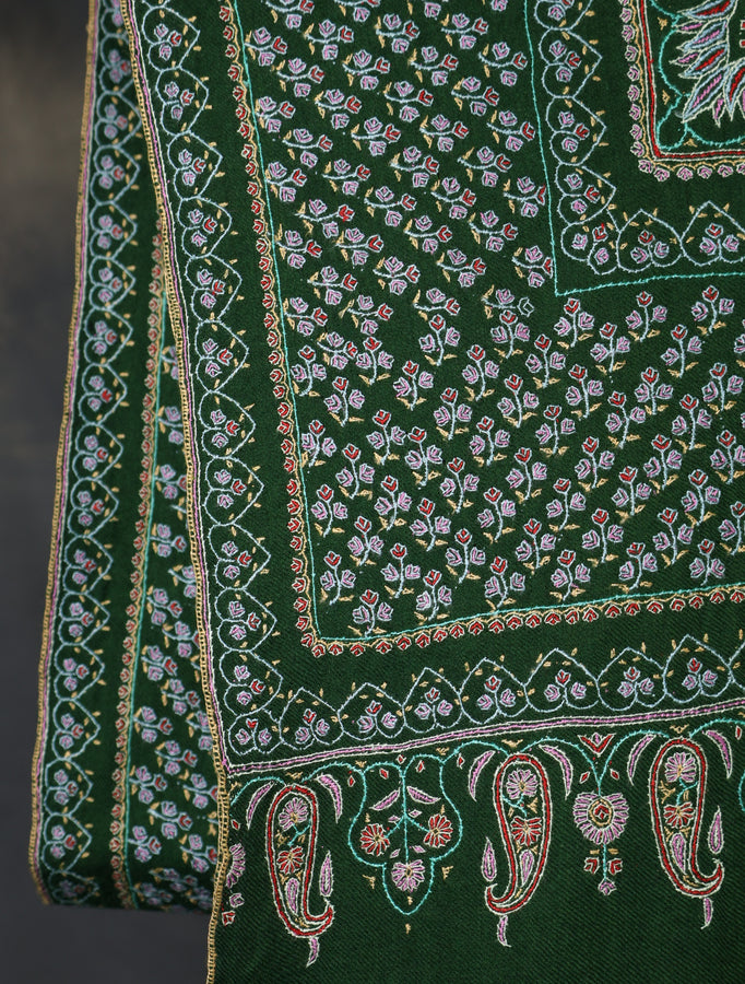 Green Base Big Border Embroidery Cashmere Pashmina Shawl