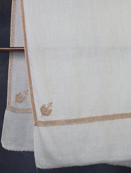 Ivory Base Yellow Border Embroidery Cashmere Pashmina Shawl
