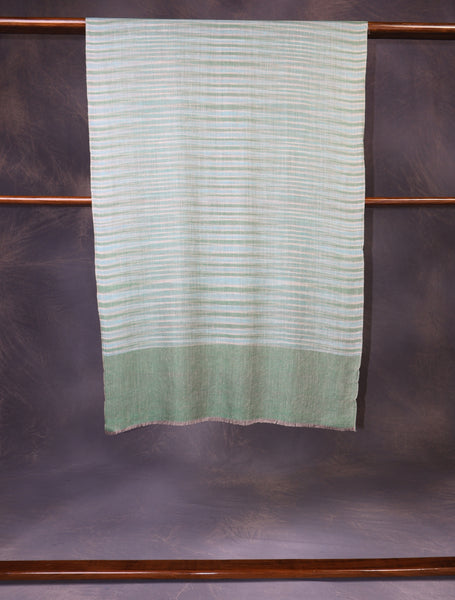 Sea Green Striped Handwoven Cashmere Pashmina Scarf