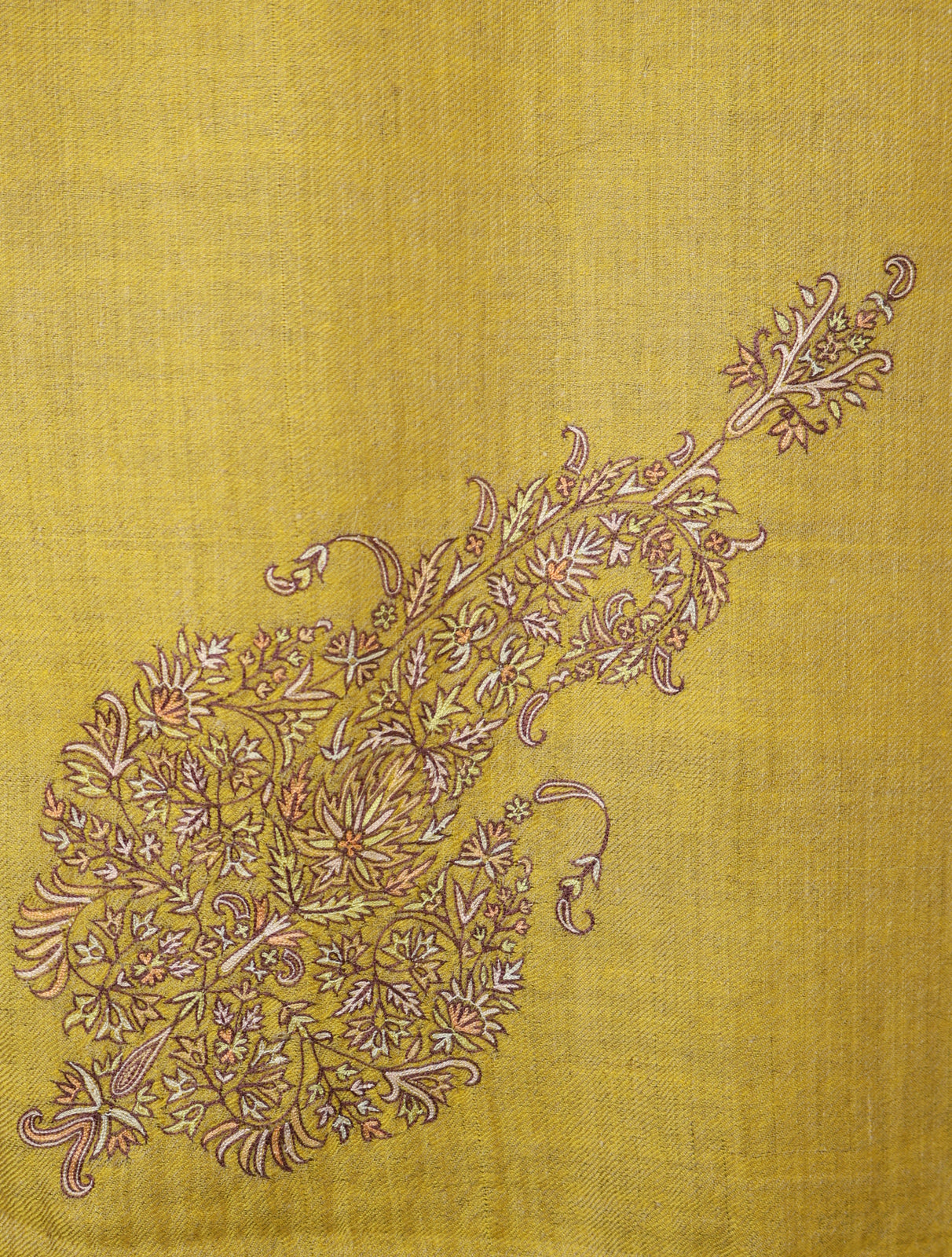 Mustard Base Big Border Embroidery Cashmere Pashmina Shawl