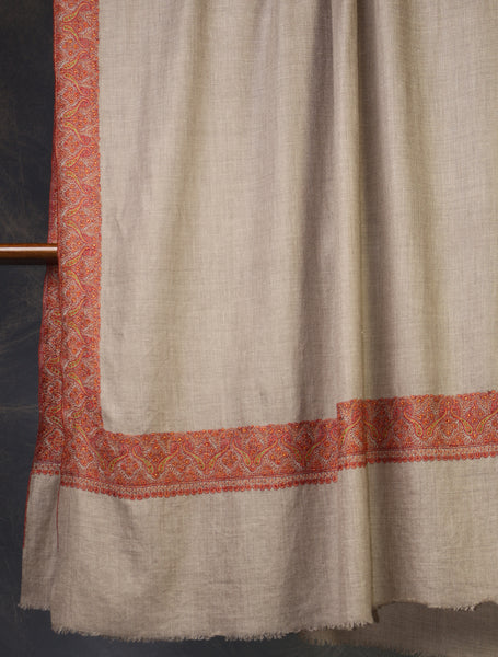 Natural Colour Base Big Border Embroidery Cashmere Pashmina Shawl