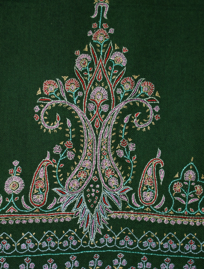 Green Base Big Border Embroidery Cashmere Pashmina Shawl