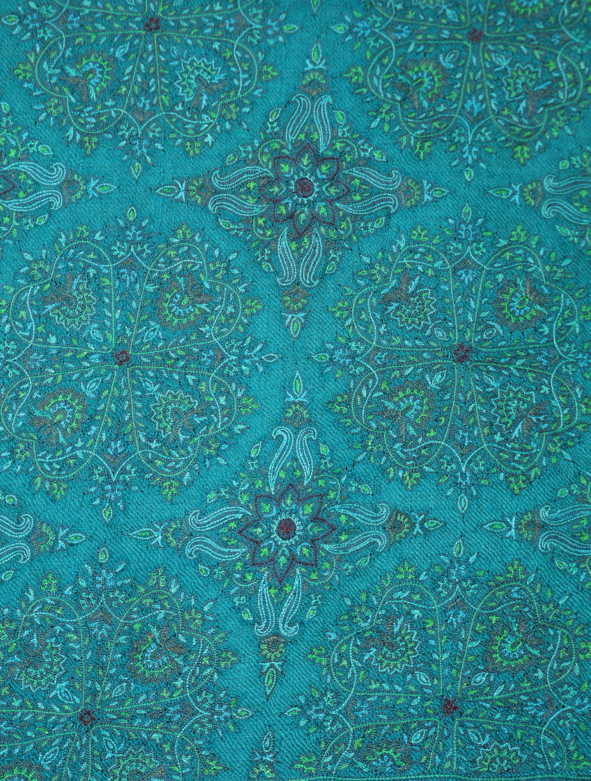 Turquoise Jamawar Embroidery Pashmina Shawl