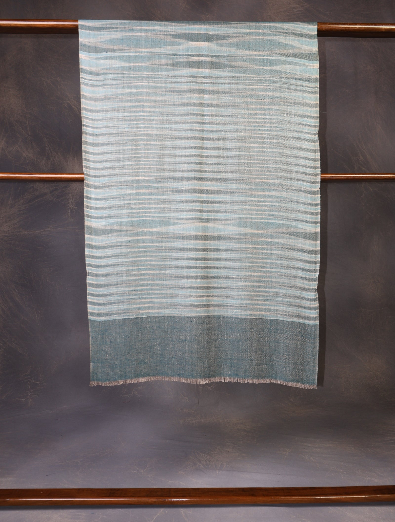 Ivory Base Sea Green Striped Handwoven Cashmere Pashmina Scarf