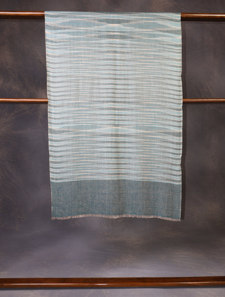 Ivory Base Sea Green Striped Handwoven Cashmere Pashmina Scarf