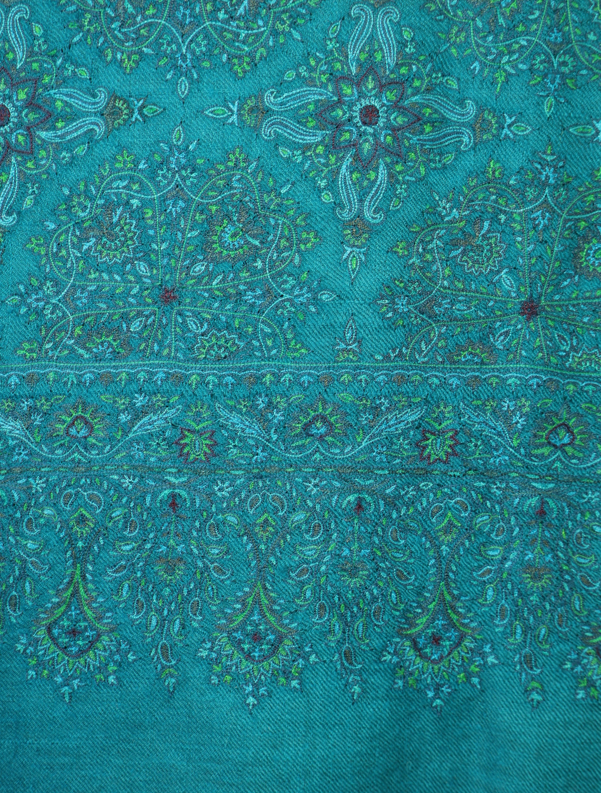Turquoise Jamawar Embroidery Pashmina Shawl