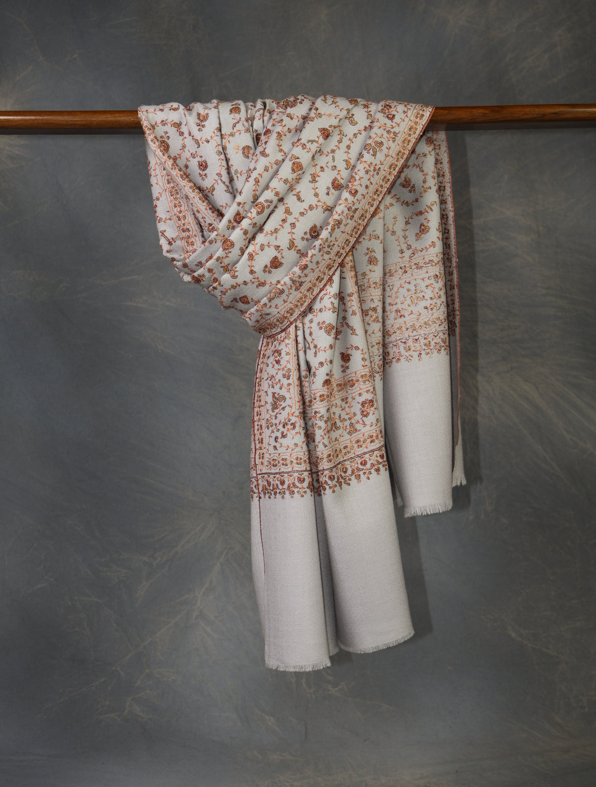 Grey  Base With Jali Embroidery Pashmina Cashmere Scarf