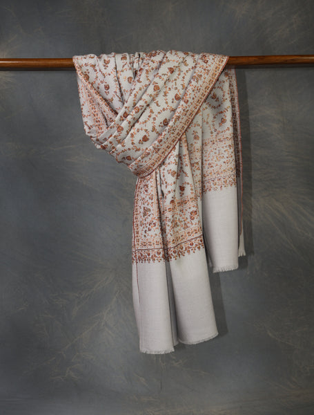 Grey  Base With Jali Embroidery Pashmina Cashmere Scarf