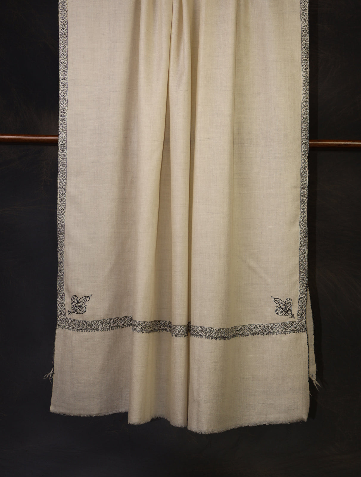 3 Yard Ivory Base With Black Embroidery Cashmere Pashmina Shawl