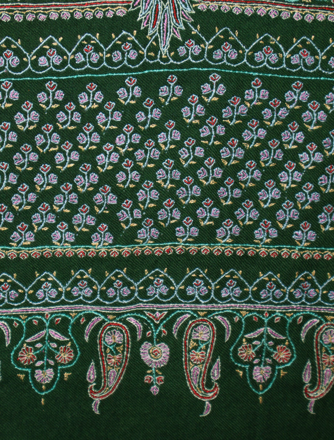 Green Base Big Border Embroidery Cashmere Pashmina Shawl