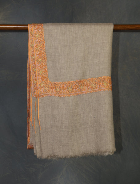 Natural Colour Base Big Border Embroidery Cashmere Pashmina Shawl