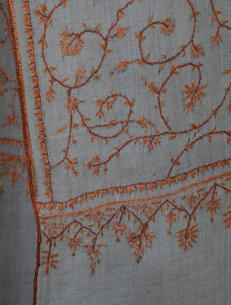 Ivory Jali Embroidery Cashmere Pashmina Scarf