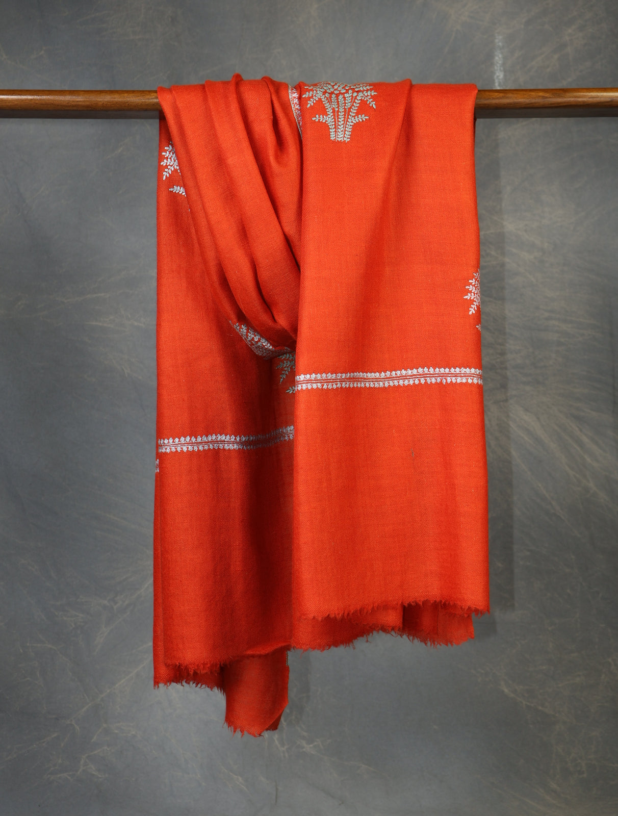 Orange Boteh Motif Embroidery Cashmere Pashmina Shawl