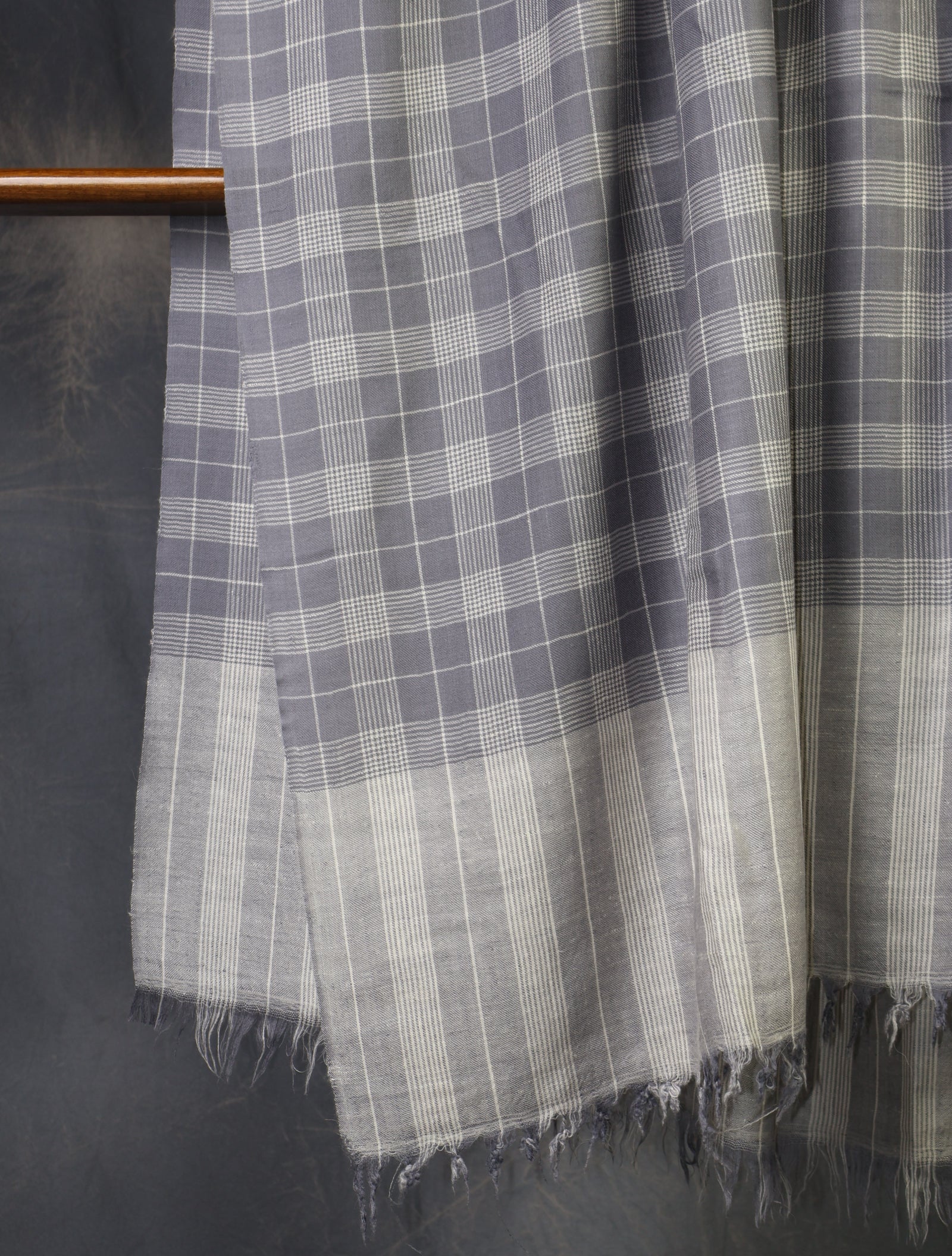 Grey Check Handwoven Cashmere Pashmina Shawl