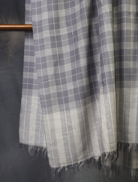 Grey Check Handwoven Cashmere Pashmina Shawl