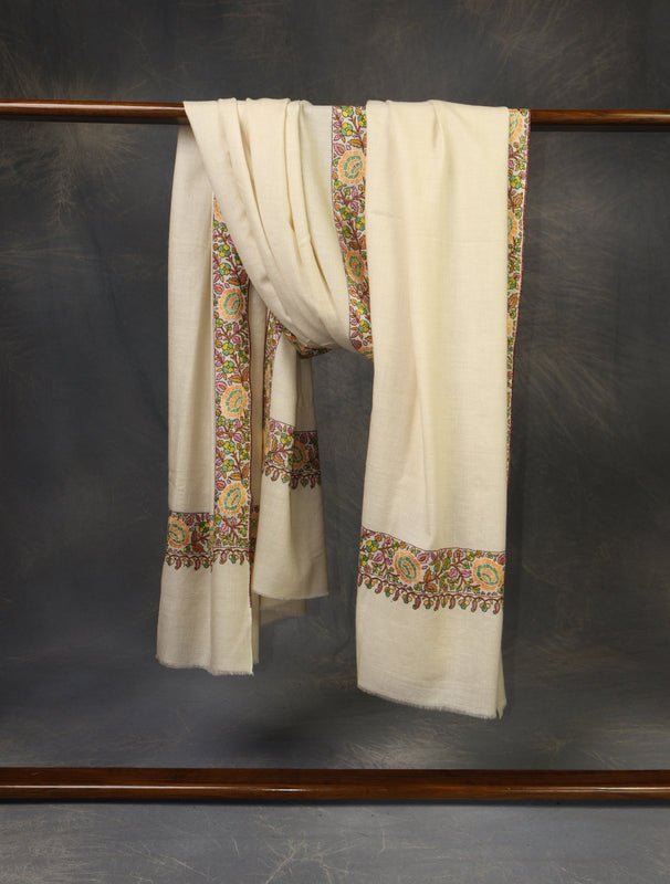 3 yard Ivory Border Embroidery Cashmere Pashmina Shawl
