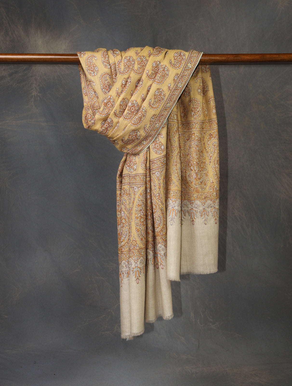 Beige Color Boteh motif Embroidery Cashmere Pashmina Shawl